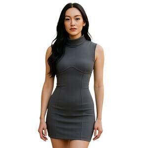 Prettylittlething Steel Blue Bodycon Ribbed Sleeveless Mini Dress US Size 6 NWT